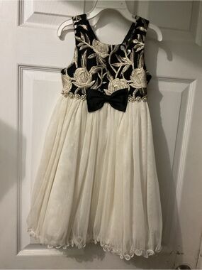 American Princess Black & Cream Floral Embroidered Tulle Party Dress